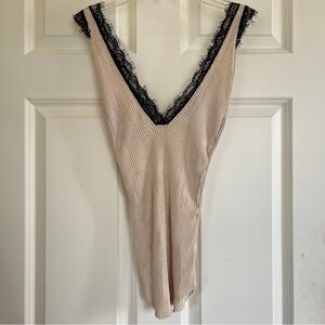 Zara Cream Chemise with Black Lace Trim